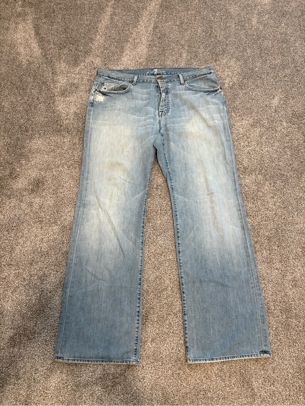 7 For All Mankind Jeans Men's 36x33 Blue Denim Relaxed Fit Button Fly Usa Made
